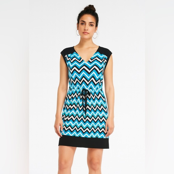 Enfocus Studio Zig Zag Pull-On Dress Size 14 Sleeveless V-Neck Soft Lightweight - Picture 1 of 5
